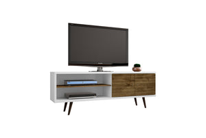 English Elm Liberty 63" Stylish Tv Stand In White & Rustic Brown – Modern Design With Ample Storage & Cable Management B365P398401