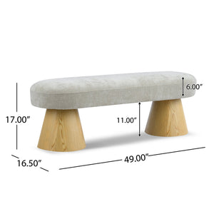 English Elm Dining Bench Oatmeal Chenille Upholstered Seat Tapered Pine Legs Modern Style N779P253575A