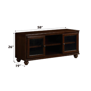 English Elm Dita Transitional Walnut TV Stand with Glass Doors & 2 Media Compartments, Holds 59" TV, 70lb B2726P300876