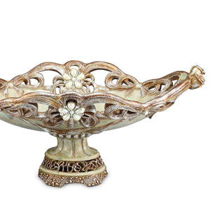 English Elm 9" Polyresin Fruit Bowl with Floral Pearl Accents Stone Finish Vintage Centerpiece B072116419