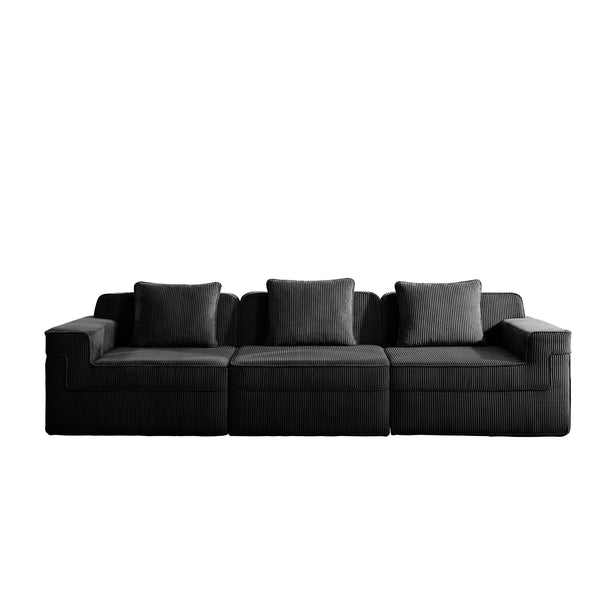 English Elm Modular 3-Seat Boneless Sofa - Cloud-Like Comfort, Plush Corduroy, Modern Design With Throw Pillows W3041S00324