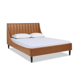 English Elm Aspen Vertical Tufted Modern Headboard Platform Bed Set, Queen, Caramel Tan Brown Faux Leather