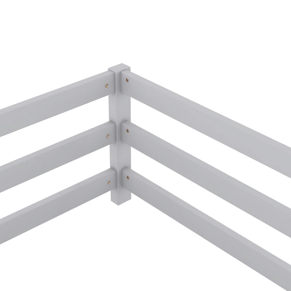 English Elm Twin Pine Montessori Floor Bed with Safety Fence — Grey Low-Profile Kids Twin Frame, 77"x38.9" Interior W1820P369890