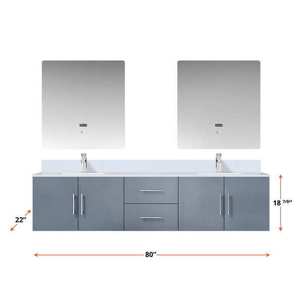 English Elm Dark Grey Double Bath Vanity 80in W x 22in D with White Quartz Top, Chrome Faucet, 30in LED Mirrors, Durable B2731S01098