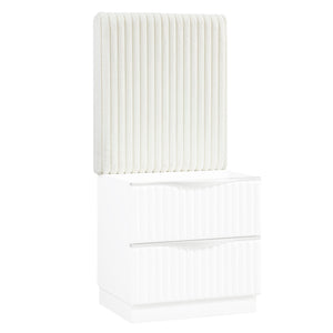 English Elm Luxurious Pearl White Glam Nightstand with Faux Fur Wall Panel and Tufted Upholstery B011S02276