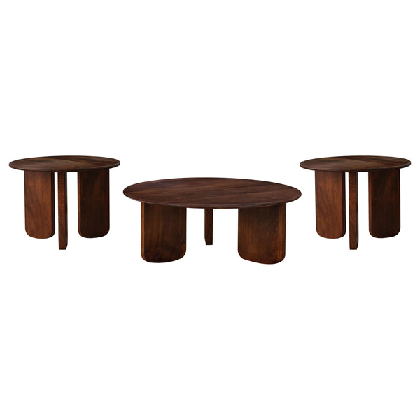 English Elm Columbo Solid Mango Wood 3 Piece Round Table Set for Modern Living Rooms B062S01476