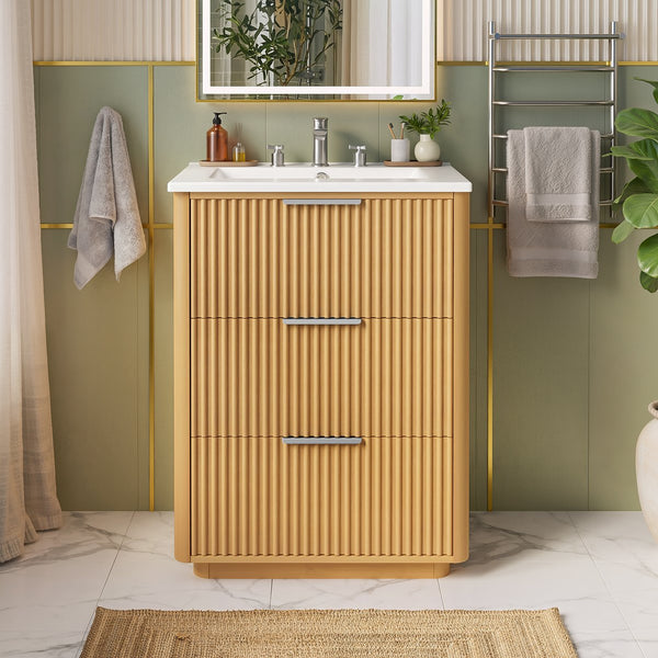English Elm 24'' Vintage Bathroom Vanity with Ceramic Sink Soft Close Drawers Open Shelf N710P411251P