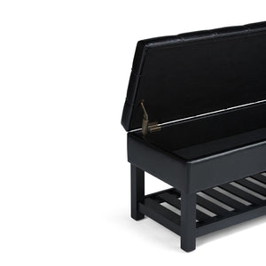 English Elm Saxon - Modern Upholstered Storage Ottoman Bench In Midnight Black With Hidden Storage & Shelf B136P159128-GIGA