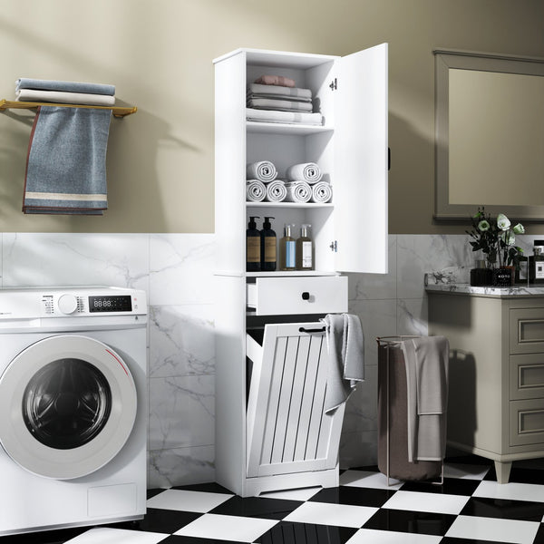 English Elm Laundry Cabinet with Drawer & Removable Laundry Bag Organizer, White MDF Particleboard, Slim 39.4" x 20.7" x 8.7" W331P235403