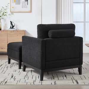 English Elm 35.4" Farmhouse Upholstered Arm Chair & Ottoman Set With Black Boucle For Cozy Living Room Comfort W3118S00001