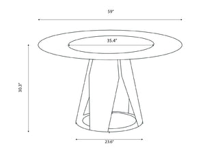 English Elm 59''Modern Sintered stone dining table with 35.4" turntable, white slate finish, metal pedestal, seats 6-8 robust and scratch-resistant elegance W509S00112