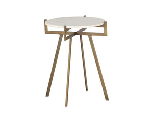Sunpan Anak End Table – Rustic Elegance with Antique Brass Frame and Unique Natural Marble Top Design White