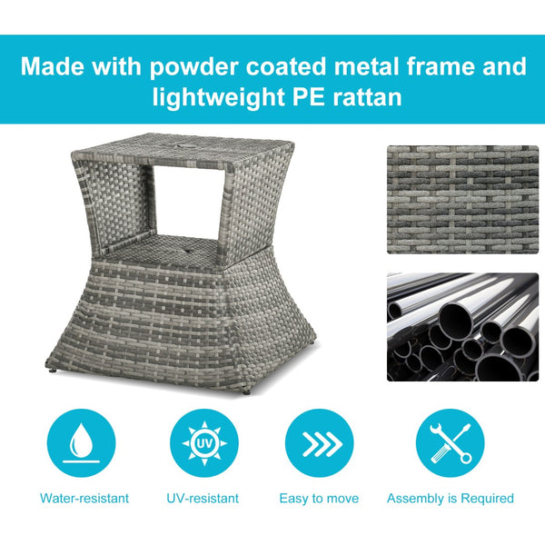 English Elm Outsunny Rattan Wicker Side Table With Umbrella Hole & 2-Tier Shelf - Stylish, Weather-Resistant Design W2225P200793-GIGA