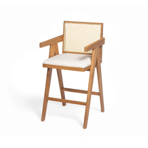 English Elm Christopher Knight Home® - 27" Woven Cane Back Bar Stool with Foam-Padded Polyester Seat, Durable Rubberwood Frame, 300lb Capacity Natural+Cream N780P237930N