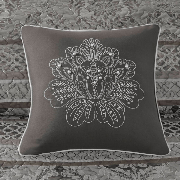 English Elm 5-piece Queen Jacquard Bedspread Set with Leaf Ironwork Motifs Shams and Throw Pillows B035P408228