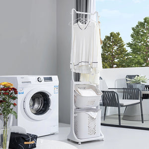 English Elm 2-Tier Laundry Hamper Sorter with Hanging Bar, Rolling Removable Baskets on Wheels for Small Spaces W3101P396432
