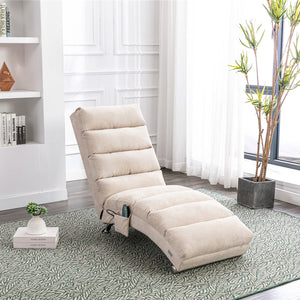 English Elm Linen Ergonomic Massage Chaise Lounge 140° Recline with Remote, 5 Modes, Heavy-Duty 300lb Capacity W39539619