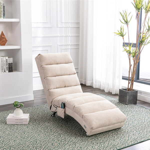 English Elm Linen Ergonomic Massage Chaise Lounge 140° Recline with Remote, 5 Modes, Heavy-Duty Frame, Beige W39539619
