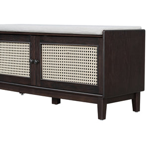English Elm Trexm Bohemian Rattan Storage Bench Cushioned Seat Shoe Cabinet for Entryway Beige,Espresso N715P308012P