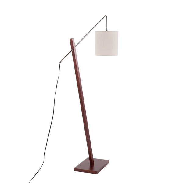 English Elm Floor Lamp with Walnut Base Satin Nickel Stem and Soft Grey Shade for Living Rooms B202S02143