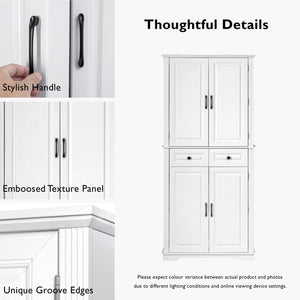 English Elm K&K 71" Tall Farmhouse Pantry Cabinet with Groove Edges, 3 Pull-Out Organizers, 6 Door Shelves White N707P256507W