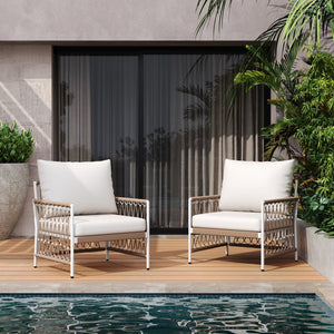 English Elm Christopher Knight Home® - [Set Of 2] Bohemian Outdoor Lounge Chairs - Handwoven Rope, Waterproof Cushions, And Steel Frame N767P306732B