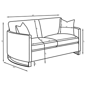 English Elm Rufo Beige Fabric Loveseat with Gold Steel Legs Arched Arms and Feather Cushions B062P357784