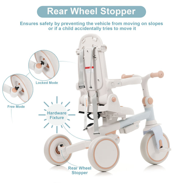 English Elm 7 in 1 Convertible Toddler Trike Aluminum Foldable Push Bike with Canopy for Ages 1 to 6 Blue N726P248345C