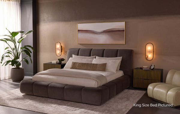 Sunpan OLENA Bed - Plush Modern Design in Meg Ash Fabric with Elegant Channeling and Easy Setup Features Grey 112527