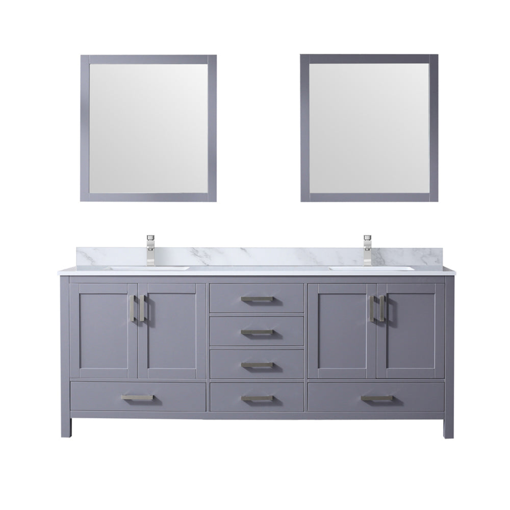 English Elm Dark Grey Double Bath Vanity With Carrara Marble Top, Chrome Faucet & 30" Mirrors – Elegant Storage Solutions B2731S01056