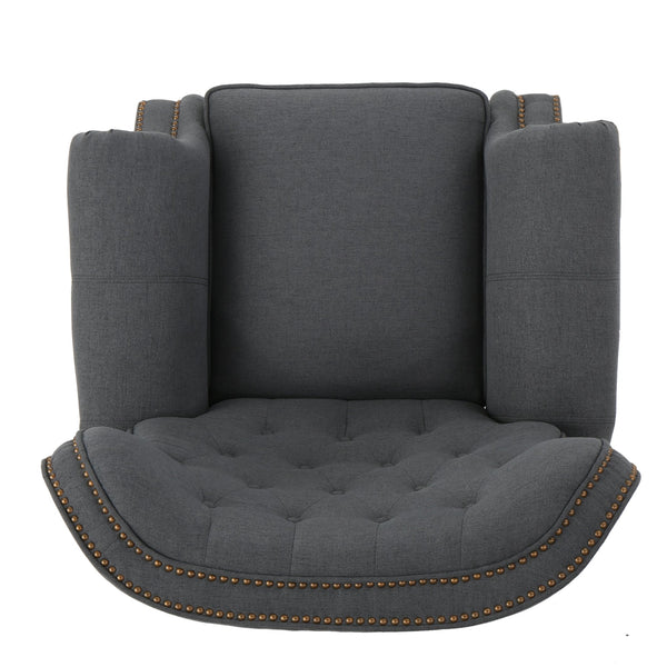 English Elm Christopher Knight Home® - Accented Push Back Recliner Chair with Rolled Arms and Copper Accents, Plush Cocooning Support, Sturdy Design Charcoal 57337.00F