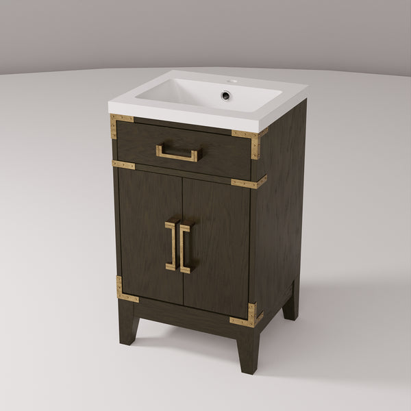 English Elm Brown Oak Single Bath Vanity 20" W X 18" D, Durable Acrylic Top, Soft-Close Cabinet & Classic Style B2731P259731