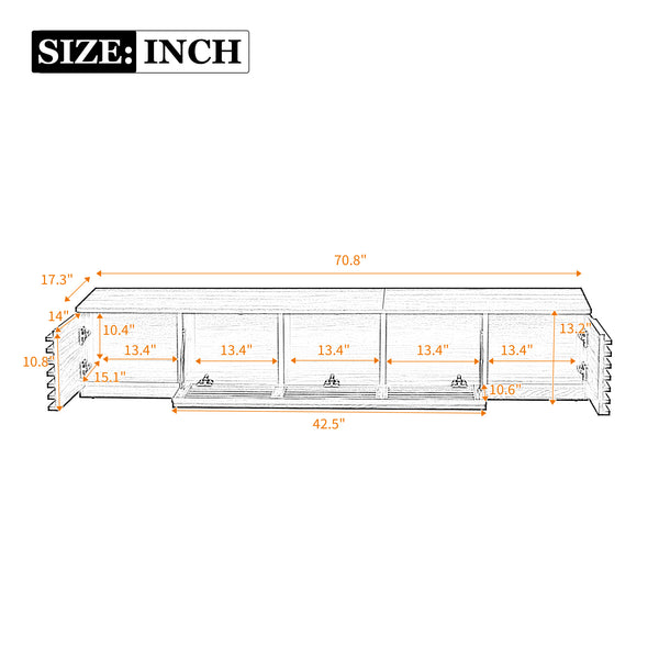 English Elm 70 Inch Walnut Media Console Low Profile Tv Stand with Soft Close Flip Doors N710P374711P