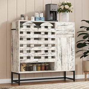 English Elm 44.3"Farmhouse Rustic Sideboard Cabinet with Arched Lattice Doors, Drawer & Open Shelves, White Vintage W2977P338333