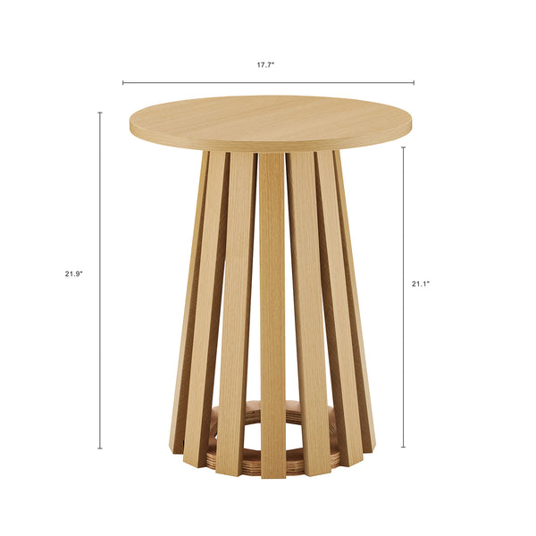 English Elm Layla Round End Table with Slatted Conical Base, Wood Grain Finish, Compact Surface for Decor Light Oak B365P398079