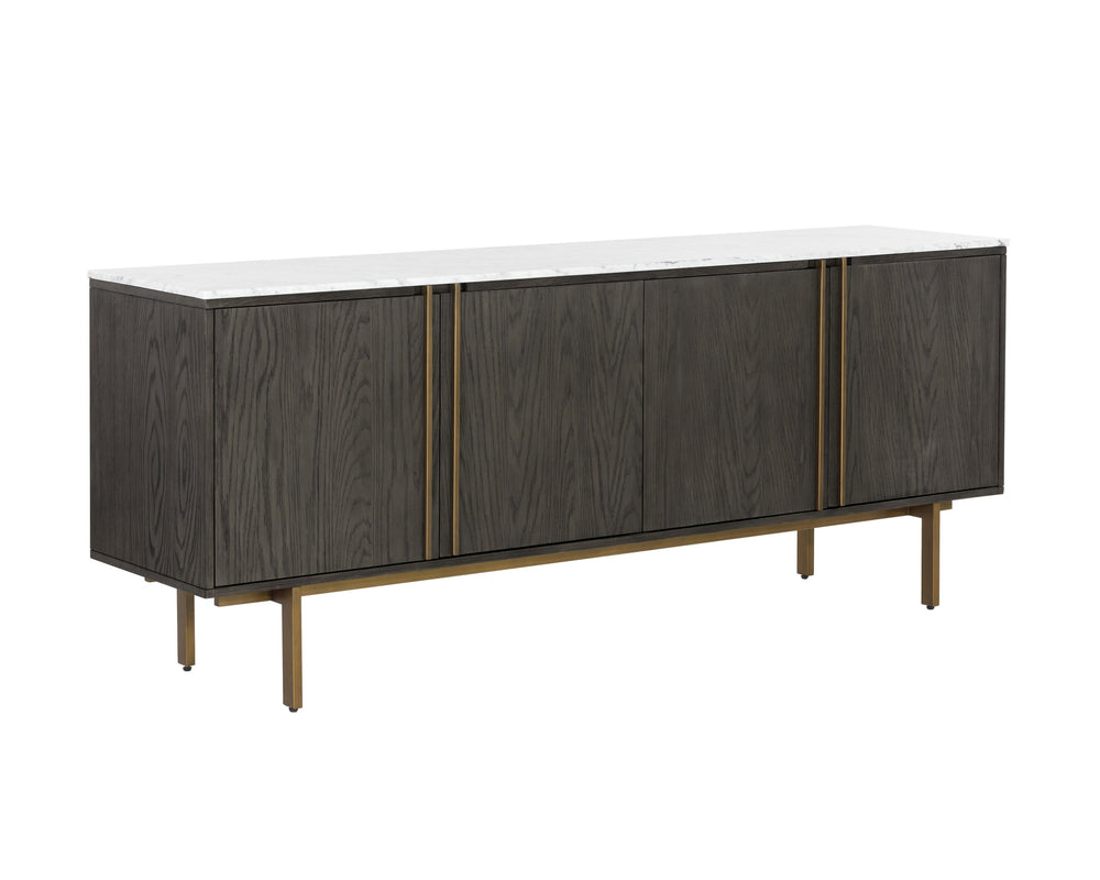 Sunpan Briar Mid-Century Modern Sideboard with White Marble Top and Antique Brass Accents for Stylish Storage Dark Brown