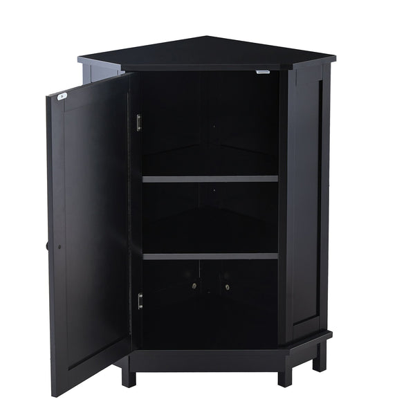 English Elm Black Triangle Corner Bathroom Cabinet with Adjustable Shelves, Modern MDF Storage Organizer, 70lb Capacity, Space-Saving Design N725P172615B