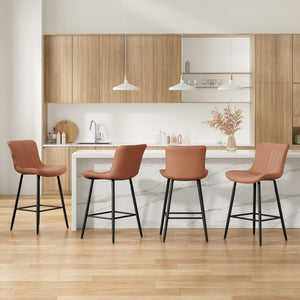 English Elm Counter Stools Set Of 2 - Stylish Mid-Century Modern Dining Chairs With Faux Leather & Metal Legs T3623P368359