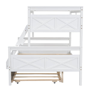 English Elm Twin Pine-over-Full Bunk Bed with Attached Ladder, Trundle & Full-Length Guardrail for Space-Saving Rooms White SM000208AAK-1