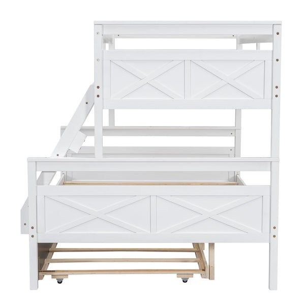 English Elm Twin Pine-over-Full Bunk Bed with Attached Ladder, Trundle & Full-Length Guardrail for Space-Saving Rooms White SM000208AAK-1