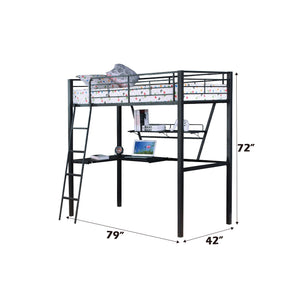 English Elm Senon Twin Loft Bed with Large Reversible Desk & Ladder, Silver/Black Metal & MDF, Sturdy Design B2726P265605