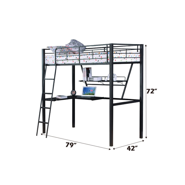 English Elm Senon Twin Loft Bed with Large Reversible Desk & Ladder, Silver/Black Metal & MDF, Sturdy Design B2726P265605