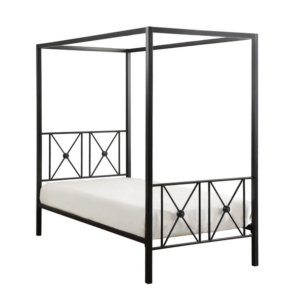 English Elm Black Queen Platform Canopy Bed with Double X Metal Frame and Medallion Accents for Modern-Traditional Bedrooms Black 80.5 L x 20.5 W x 4.5 H B011P207847