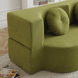 English Elm 2-in-1 Folding Sofa Bed with Plush Foam Support — Convertible Floor Couch to Queen Guest Sleeper Green W1117P325077