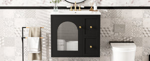 English Elm 24" Modern Wall-Mount Bathroom Vanity with Ceramic Sink, Glass Door Cabinet, 2 Drawers, Soft-Close Black N710P286704B