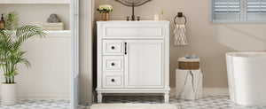 English Elm 30" French-Inspired Bathroom Vanity With Ceramic Sink & Dual Drawers - Elegant Storage Solution! N710P323328K