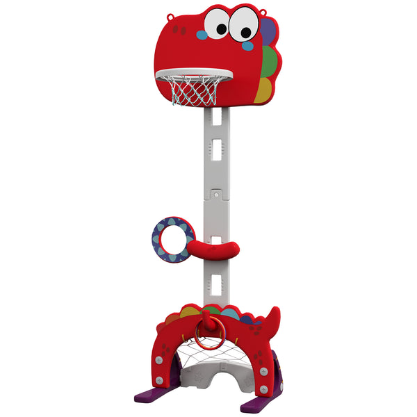 English Elm Qaba Dinosaur Toddler Sports Center 5 in 1 Adjustable Basketball Goal Indoor Play W2225P217347