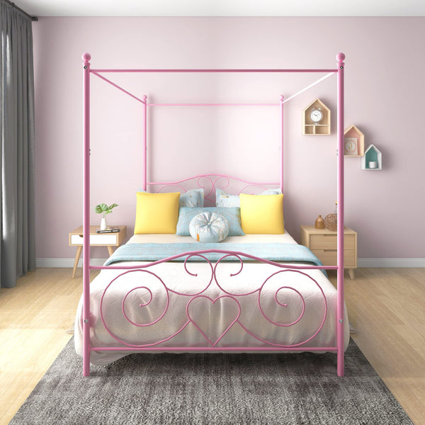 English Elm Metal Canopy Queen Bed Ornate Steel Frame Vintage Romantic Bedroom Statement Piece W840P465779