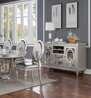 English Elm Formal Silver Mirror Tile Dining Side Chairs Set of 2 — Leatherette Upholstered Seats, Keyhole Back, Turned Legs B2741P309205