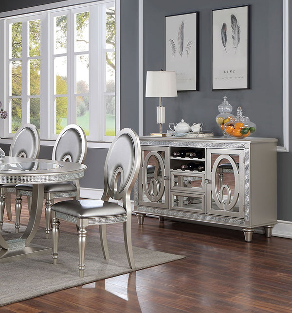 English Elm Formal Silver Mirror Tile Dining Side Chairs Set of 2 — Leatherette Upholstered Seats, Keyhole Back, Turned Legs B2741P309205